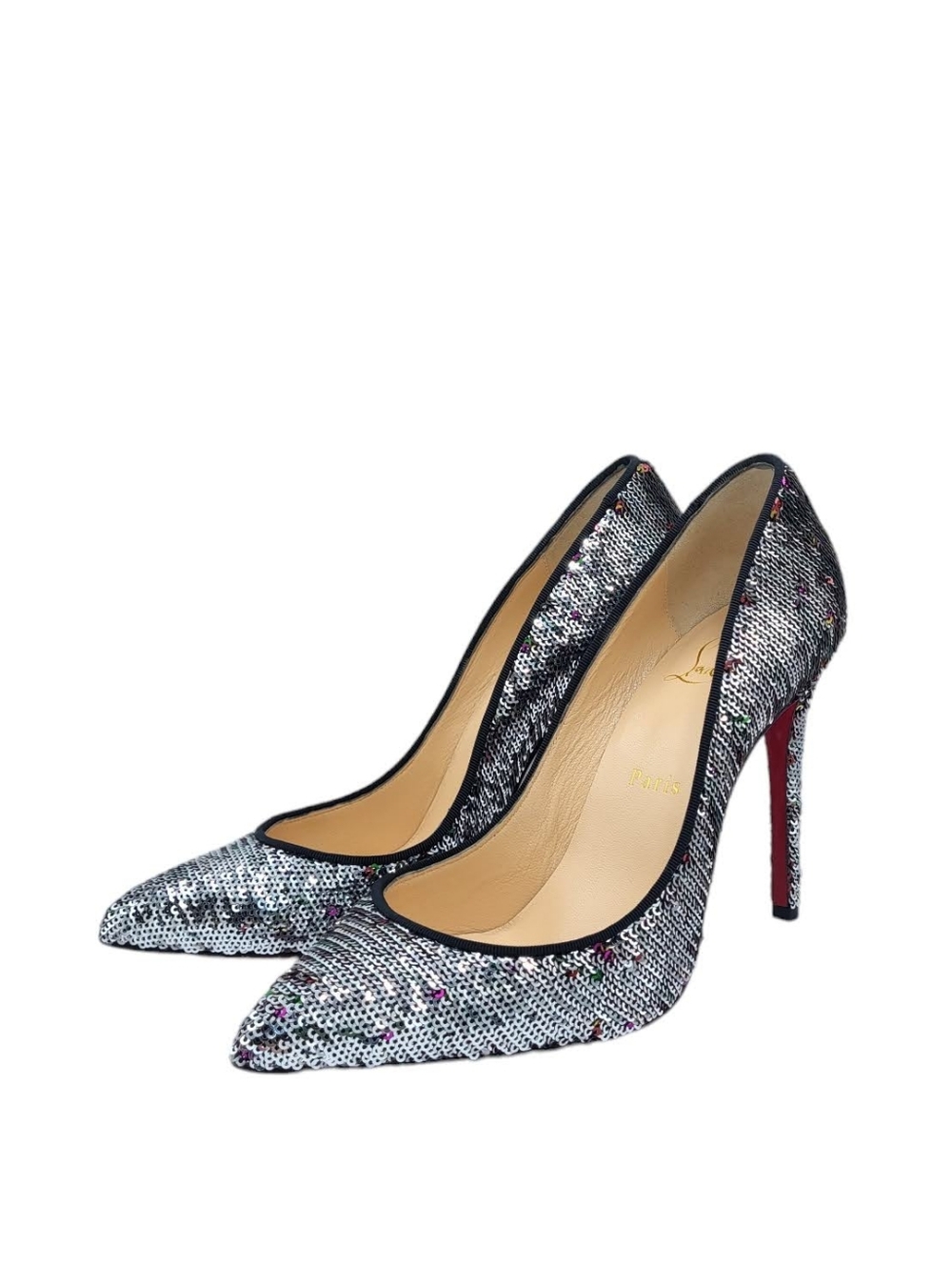 Christian Louboutin Pigalle Follies 100 Sequined Pumps Silver Multicolored 36